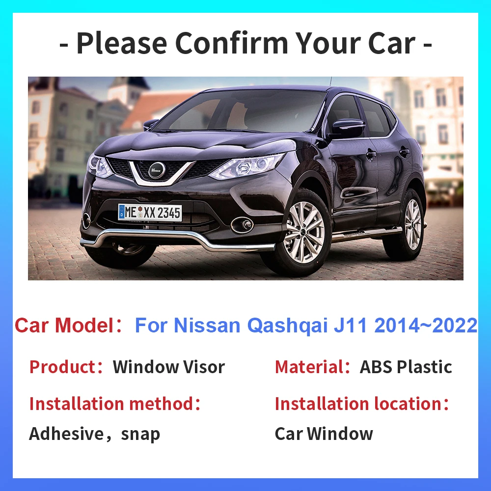 Visera de ventana de coche para Nissan Qashqai J11 Rogue Sport 2014 ~ 2022 2015 2016 2017 2018 2019 2020 2021, ventilación lateral, protector contra la lluvia y el sol, Deflector de toldo, accesorios de refugio