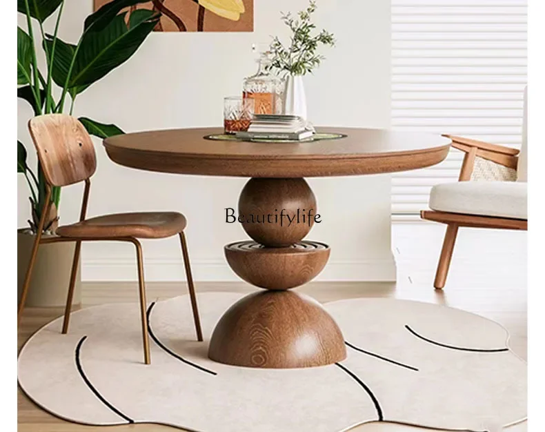 

Solid wood French retro round dining table high sense medieval ash wood thickened light luxury American 1.2 meters