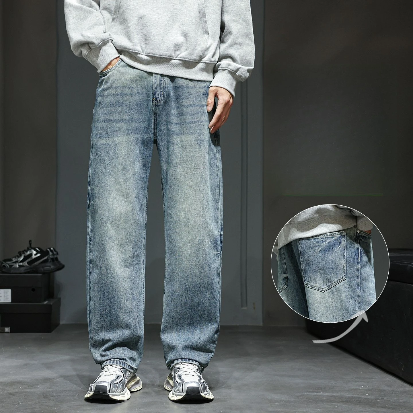 Light-colored Washed Tie-dye Technique Versatile New Autumn and Winter New Curved Knife Tie-flower Denim Men's Pants Men's Jeans