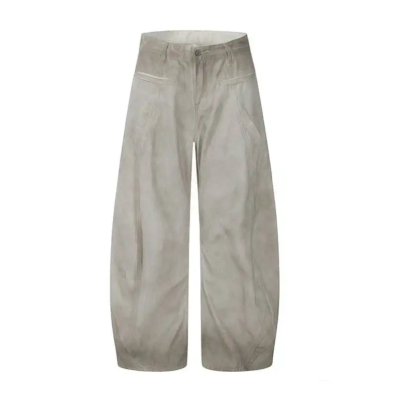American Men Curved-knife Jeans Washed White Tie-Dyed Deconstructed New Loose Wide Leg Denim Pants Trend Women Baggy 9WVT3D - view 5