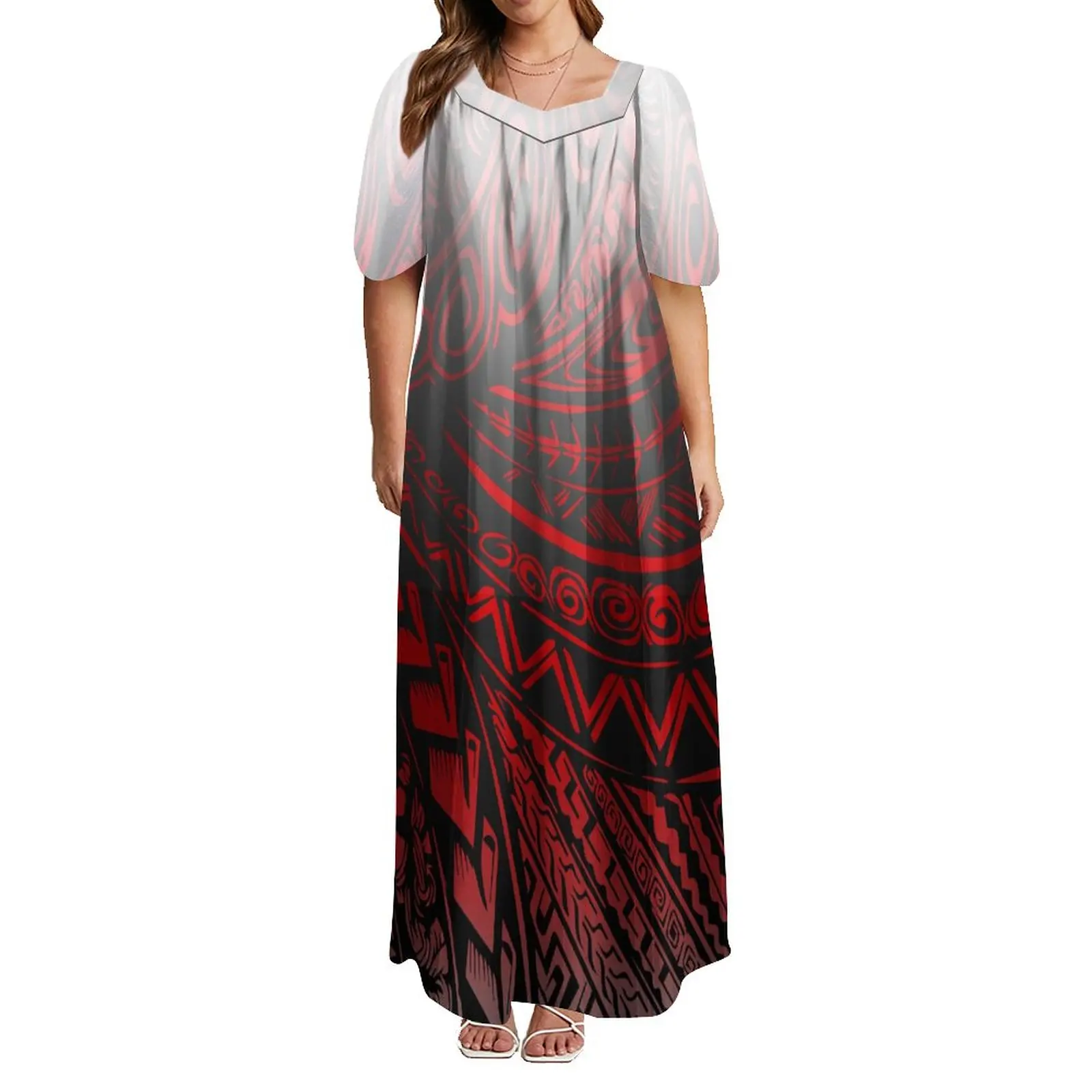 Samoan-Robe à Manches Courtes pour Femme Tribeswoman, Tenue de Soirée de Haute Qualité, Longueur au Sol, Design de Support