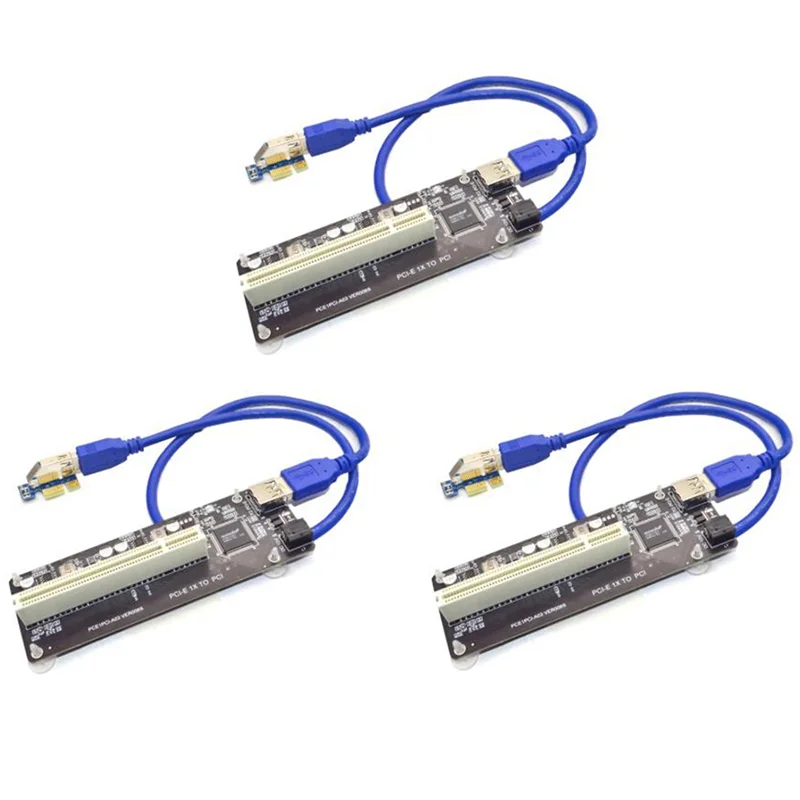 

3X PCIE PCI-E PCI Express X1 to PCI Riser Card Bus Card High Efficiency Adapter Converter USB 3.0 Cable for Desktop PC