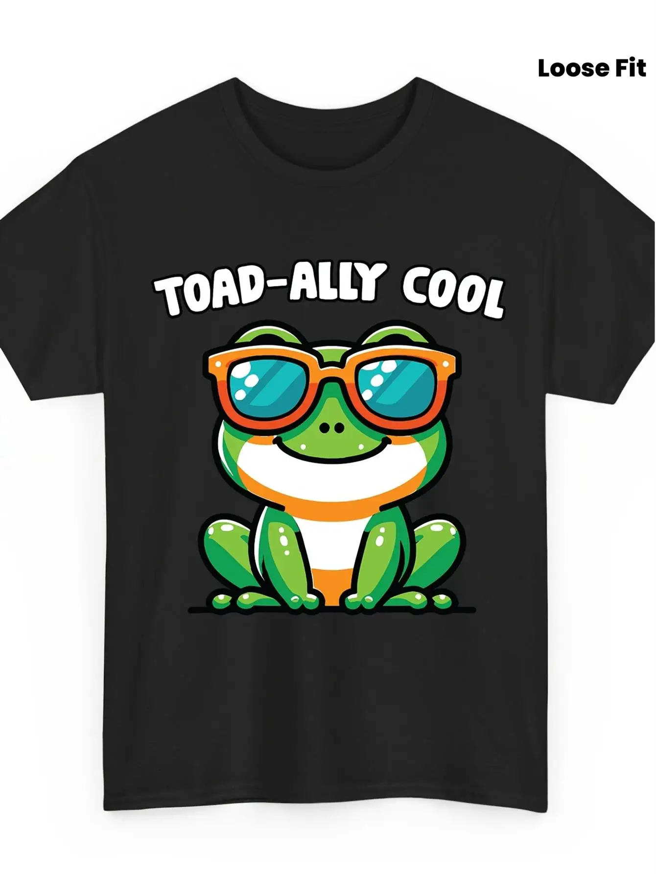 Funny Men's Black Graphic T-Shirt Cool Frog Wearing Sunglasses Toad-Ally Cool Cartoon Animal Bold Letter Print 100% Cotton Heavyweight Short Sleeve Casual Streetwear Tee