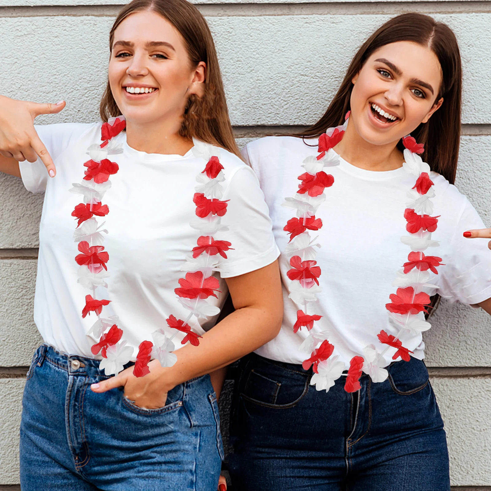 

2pcs Hawaiian Flower Leis Necklaces Bright Colorful Fabric For Beach Party Tropical Events National Holiday Luau Party Supplies