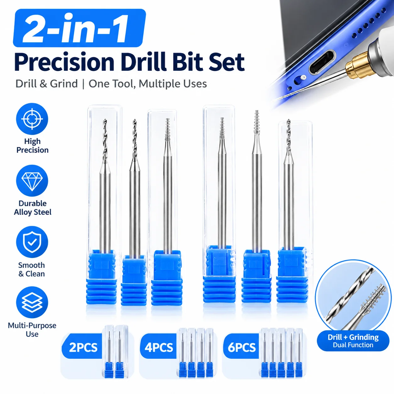 2/4/6PCS Professional Damaged Screw Extractor Kit Metal Piercing Drill Bit for Phone PC Removing Stripped Broken Screws Repair