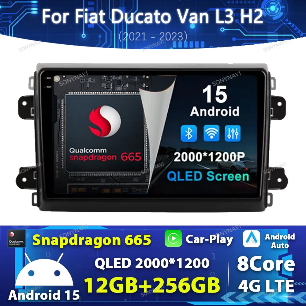 Автомобильный радиоприемник Android 15 для Fiat Ducato Van L3H2 2021 2022 2023 Carplay Auto GPS NAVI 4G WIFI Мультимедийный стерео видеоплеер QLED