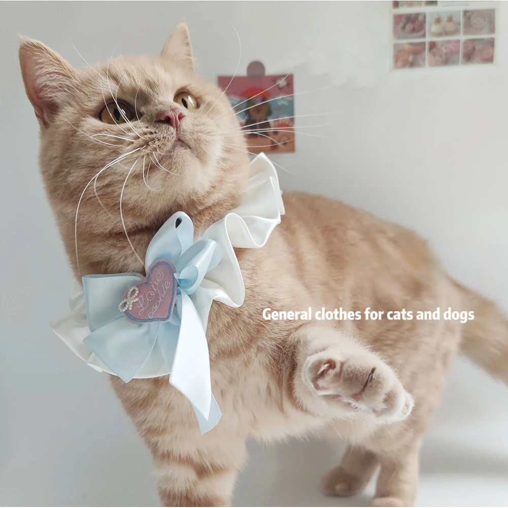 Pearl Bow Pet Cream Scarf Necktie Adjustable Cat Small Dog Photo Cute Love Lipstick Pet Accessories Dog Collar Puppy Accessories