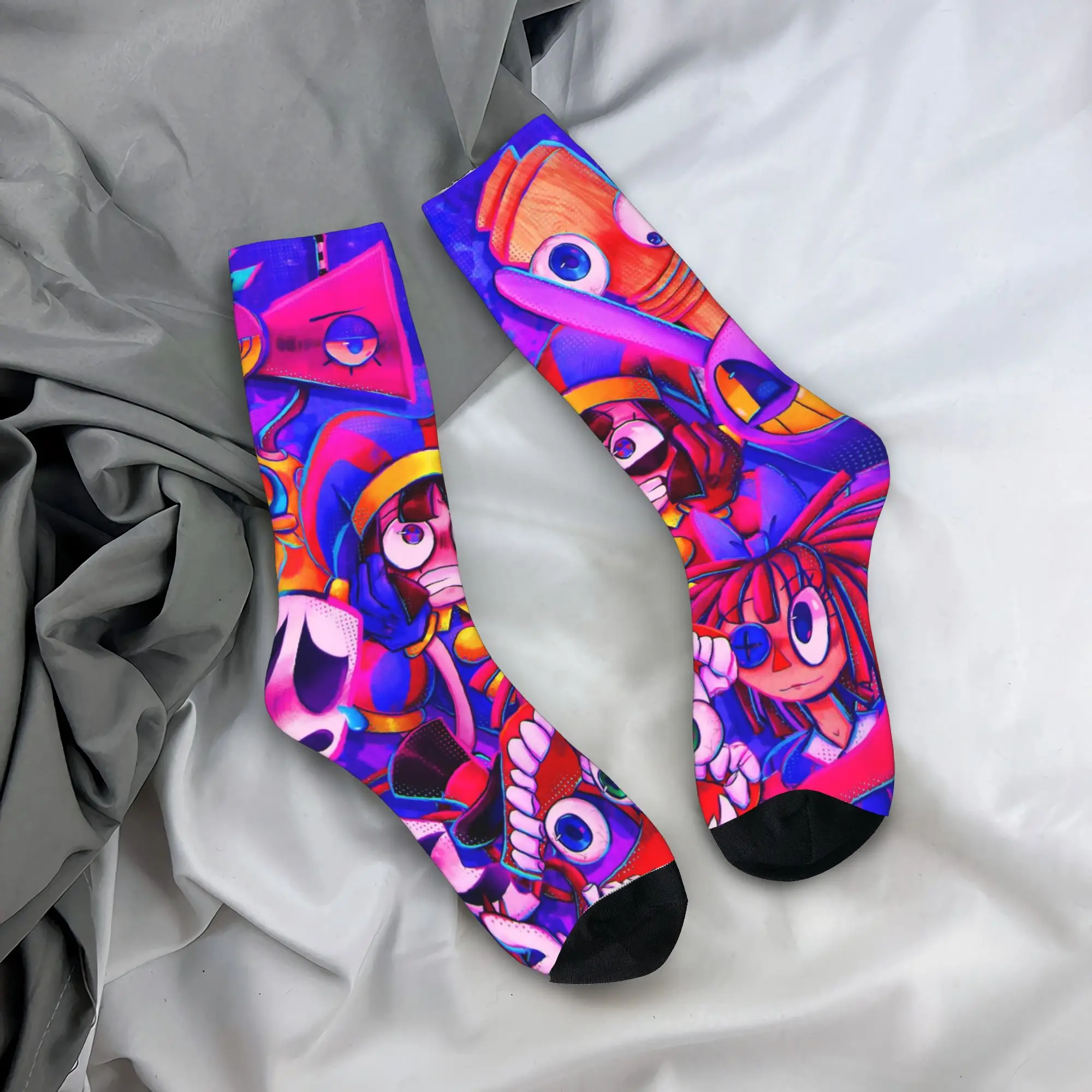 Autumn Winter Colorful Women Men Cartoon Digitals Circus Socks  Breathable Basketball Socks