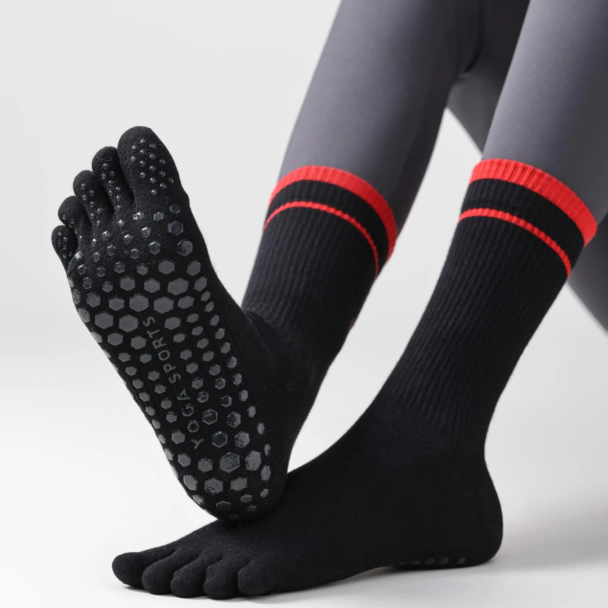 

Женские профессиональные носки для пилатеса, противоскользящие носки для йоги, спортивные носки из чистого хлопка с милым мультяшным принтом, носки с пятью пальцами для фитнеса.