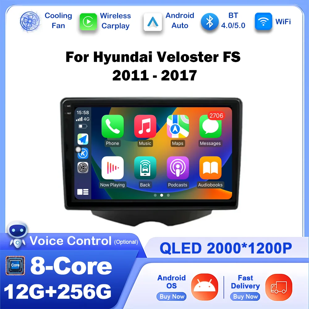 for Hyundai Veloster FS 2011 - 2017 Car Radio Audio Multimedia Player GPS Navigation Android Auto DSP Stereo WiFi BT Head Unit 