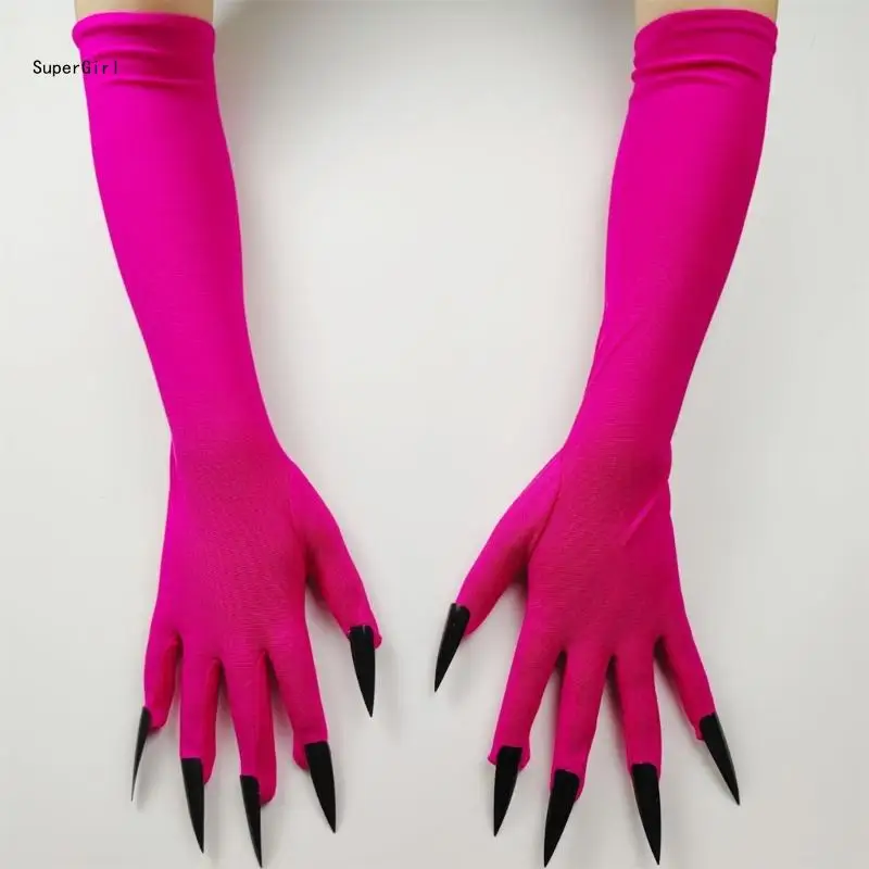 Halloween Gloves with Long Fingernails for Costume Parties and Celebrations Long Gloves Fingernails for Cosplay J78E