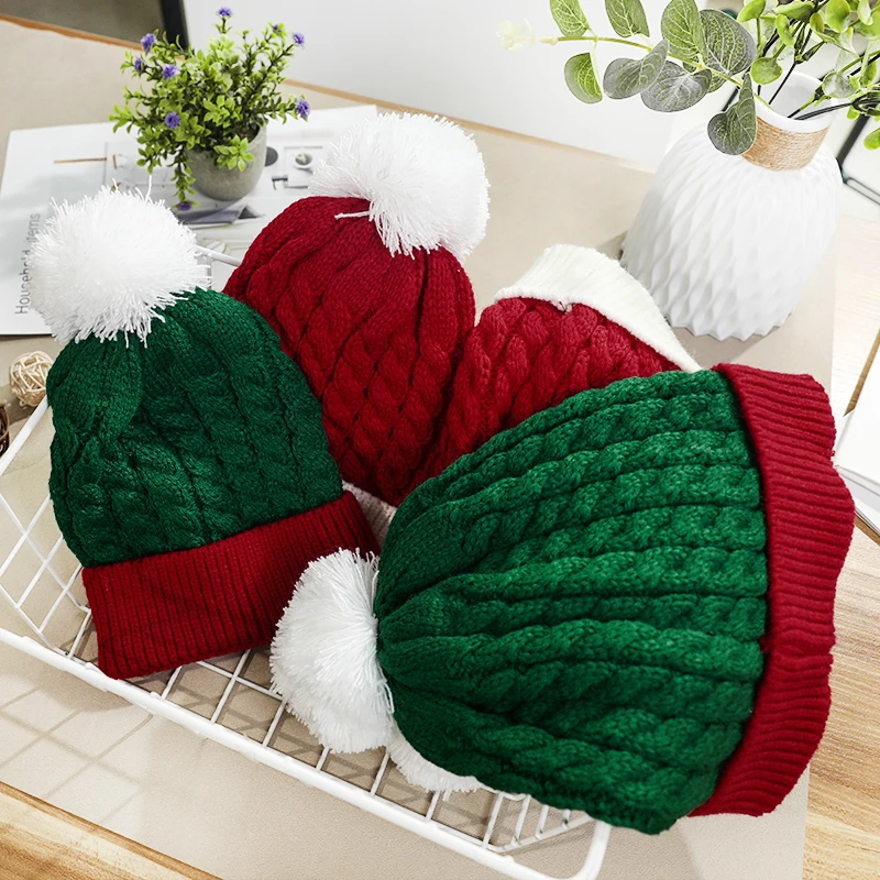 

Adult Kids Christmas Red Green Knitted Hat Winter Beanie Santa Cap Merry Christmas Party Decor For Home New Year Navidad 2025