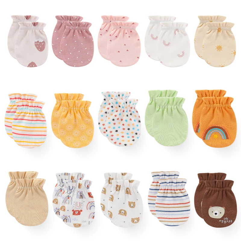 Guanti per neonata appena nati 5 paia guanti per neonato in cotone cartone animato 0-6M guanti Anti-presa per neonati forniture accessori Bebes