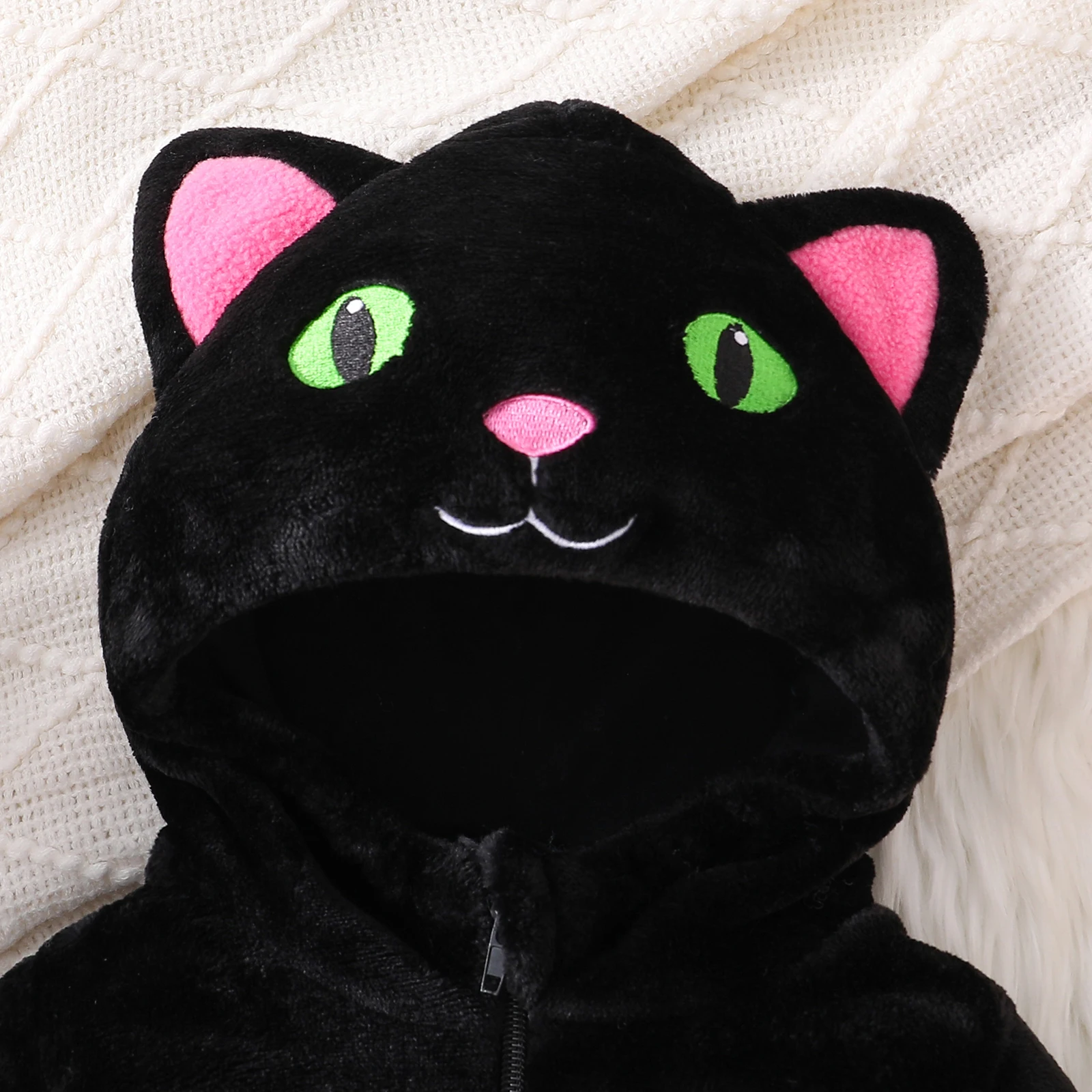 VISgogo طفل القطة السوداء هالوين زي الشتاء الدافئة طويلة الأكمام مقنعين رومبير لطيف الدافئة الرضع بذلة #4