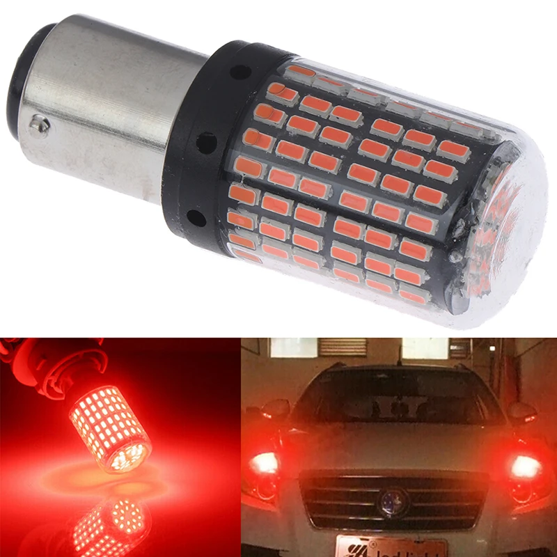 1 St 1157 LED Rood Canbus 3014 144-SMD Auto Richtingaanwijzer Remlicht Geen Flitser