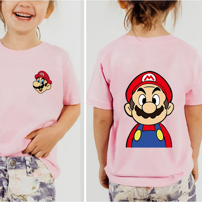 Mario children's clothing kids T-shirt pure cotton short-sleeved pink cartoon top personality gift for girls