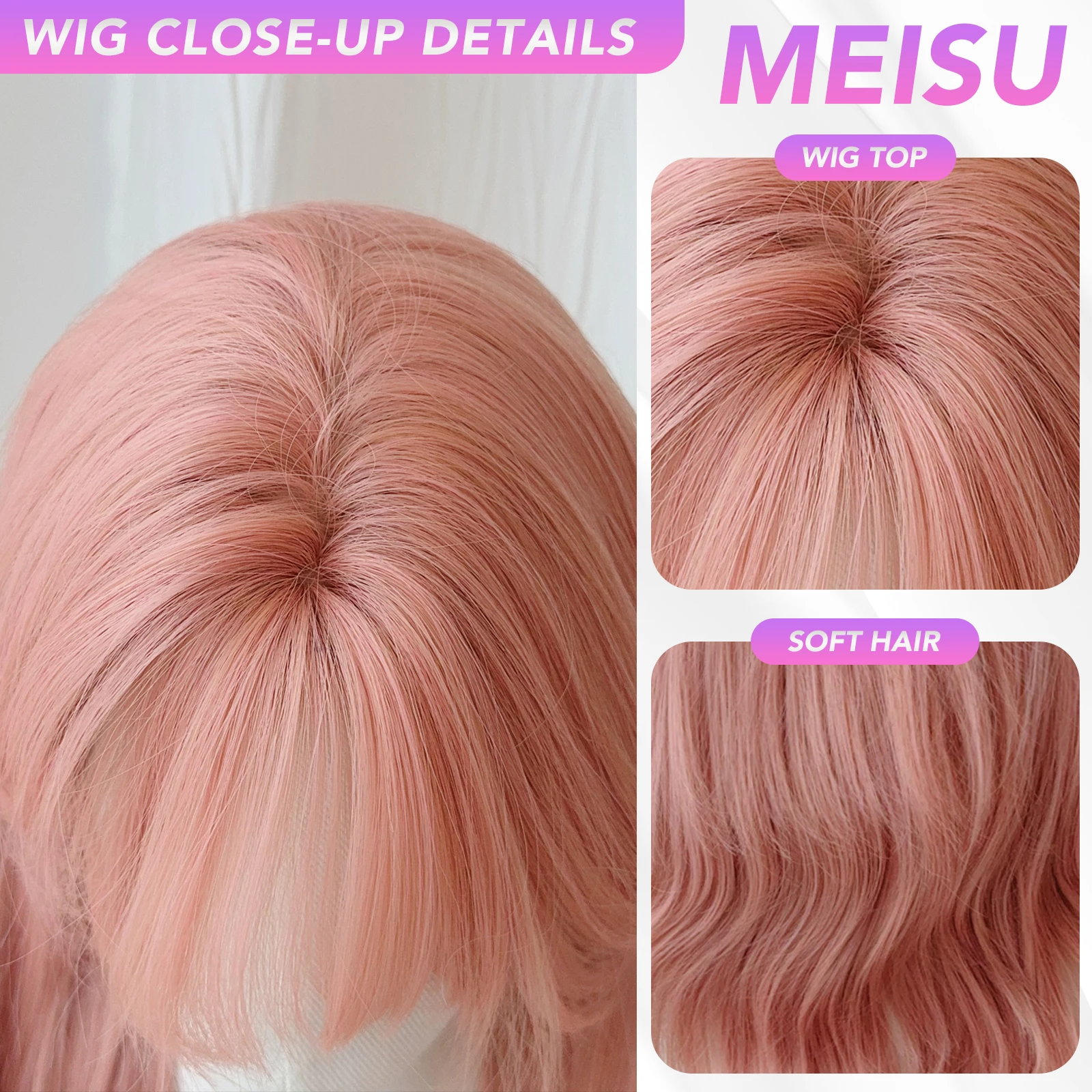 MEISU 26 بوصة الاصطناعية طويلة مجعد موجة الانفجارات شعر مستعار الوردي البني الألياف مقاومة للحرارة الطبيعية وسلسة ارتداء اليومي للنساء