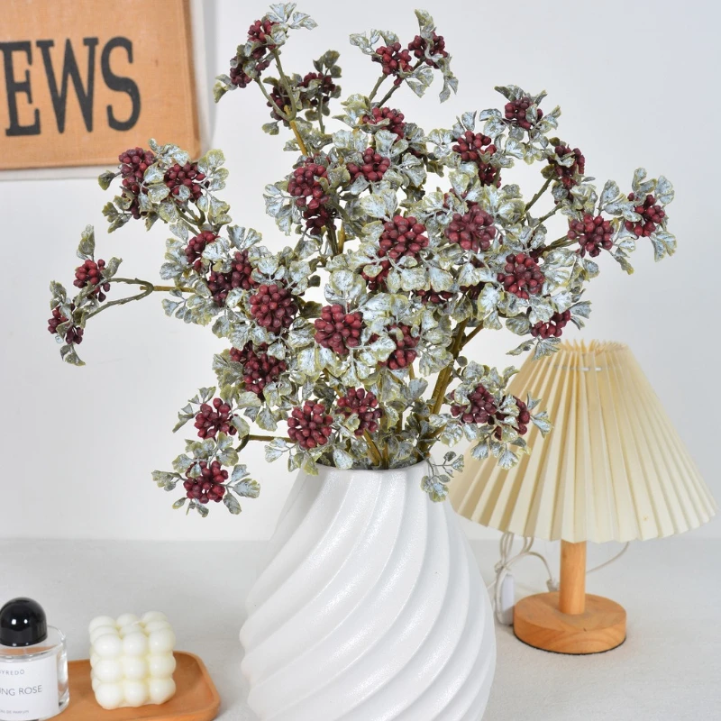 

6pcs Autumn Color Simulation Flowers Retro Lace Berry Home Garden Decoration Plastic Raspberry Artificial Green Plant Floral