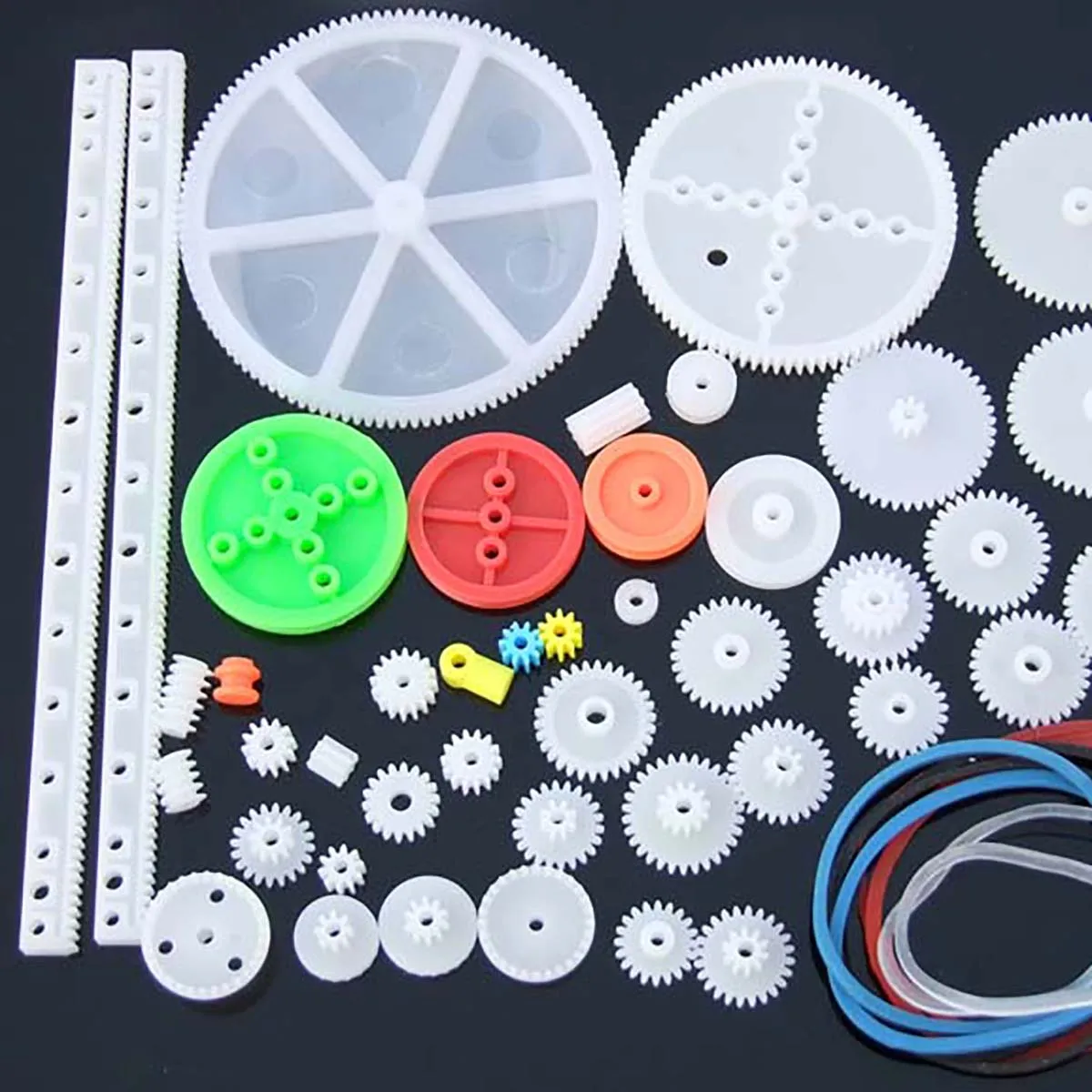 51Pcs 43 Kinds of Motor Plastic Gear Bag Spindle Gears Worm Gears Racks Crown Gears Belt Gears Auto Model Accessories