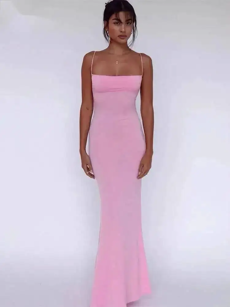 Primavera solido senza maniche backless elegante sexy aderente Y2K maxi abito da ballo abiti da donna festa di compleanno casual Y2K