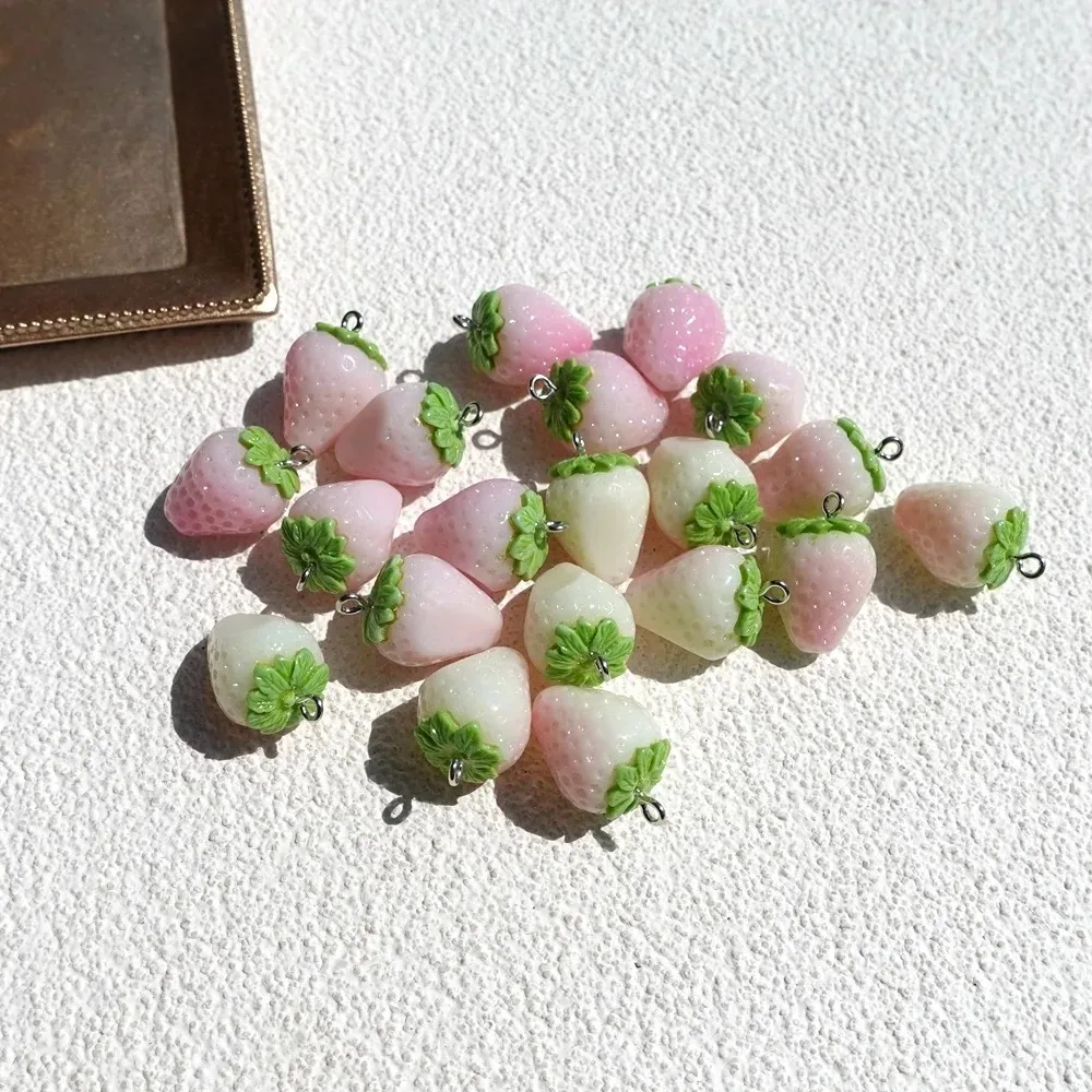 10pcs Mini Pink Strawberry Rabbit Pendants Lovely Resin Charms For DIY Earrings Bracelets Handcraft Dollhouse Ornament Making