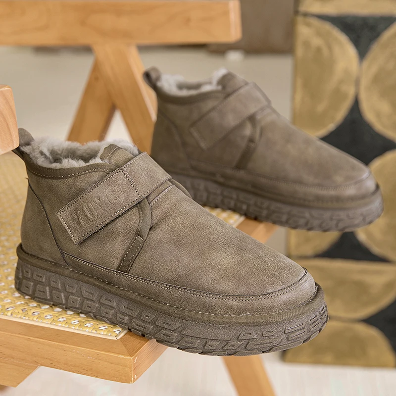 

Men's Snow Boots Genuine Leather Winter Casual All-match Cotton Boots Non-slip Fleece-lined Warm Short Boots Cotton Shoes