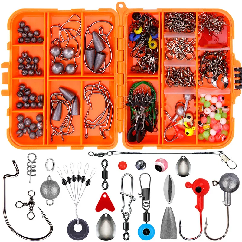 

257pcs Fishing Tools Accessories Kit Jig Hooks Fishing Swivels Snaps Sinker Weights Connectors with Fishing Tackle Lure Box
