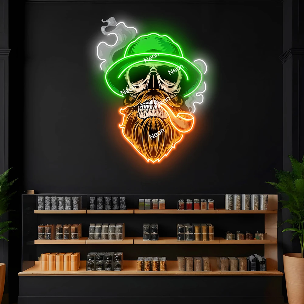 Skull Smoke Neon Light Sign Personalized Smoking Shop Wall Hanging LED Lights Home Room Bar Decoration Custom Neon Signs