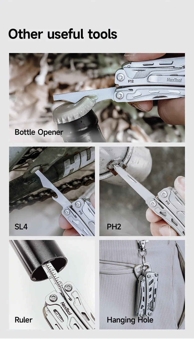 NexTool Mini Flagship F12 Schlüsselanhänger-Multitool 15-in-1 Faltbares EDC-Werkzeug Schere Zange Schraubendreher Feile Lineal Kleine Outdoor-Werkzeuge – Detail 10