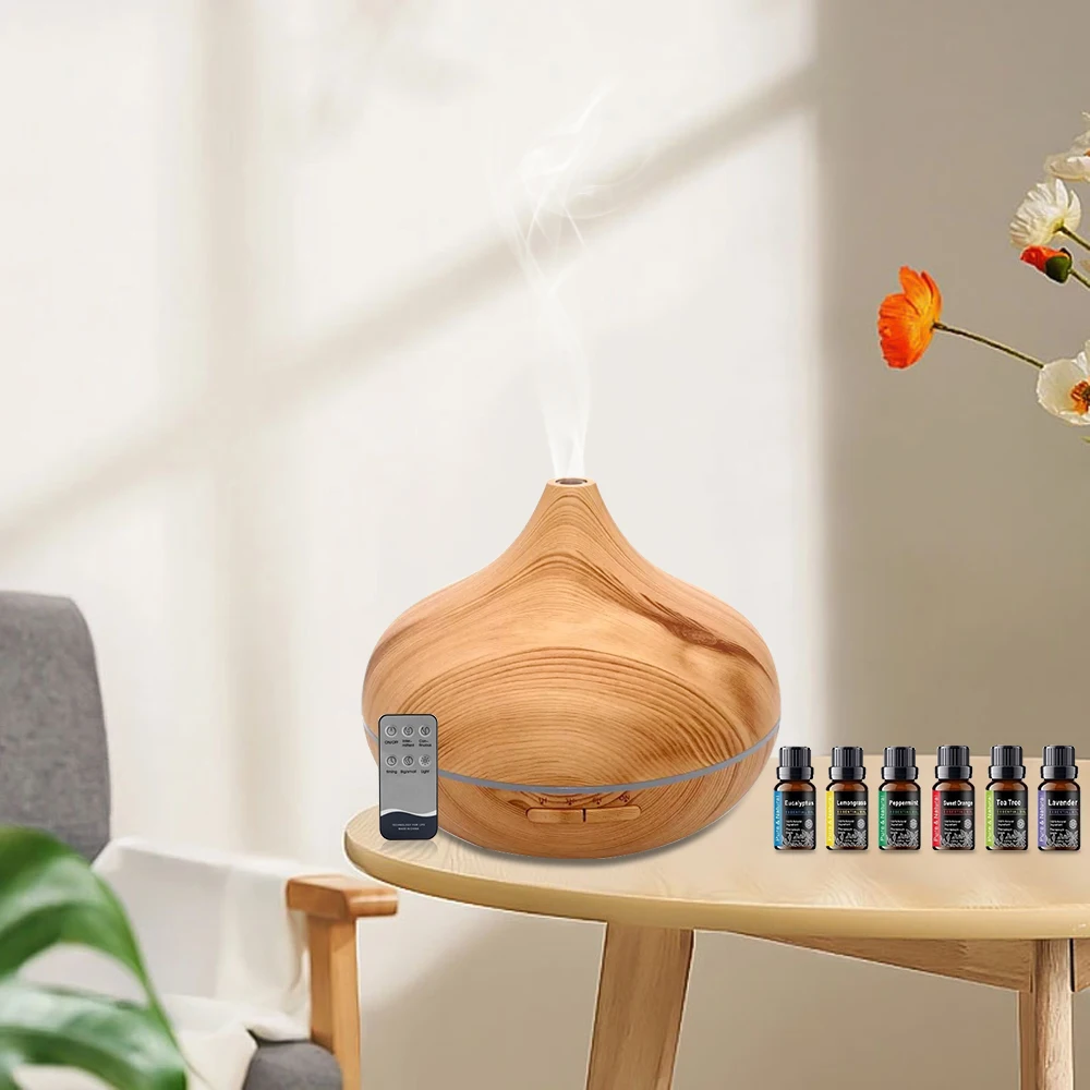 

Diffuser For Home 6 Oil Set and Remote Control Diffuser Ultrasonic Humidifier 7 Color LED 550ml Aroma Diffuser