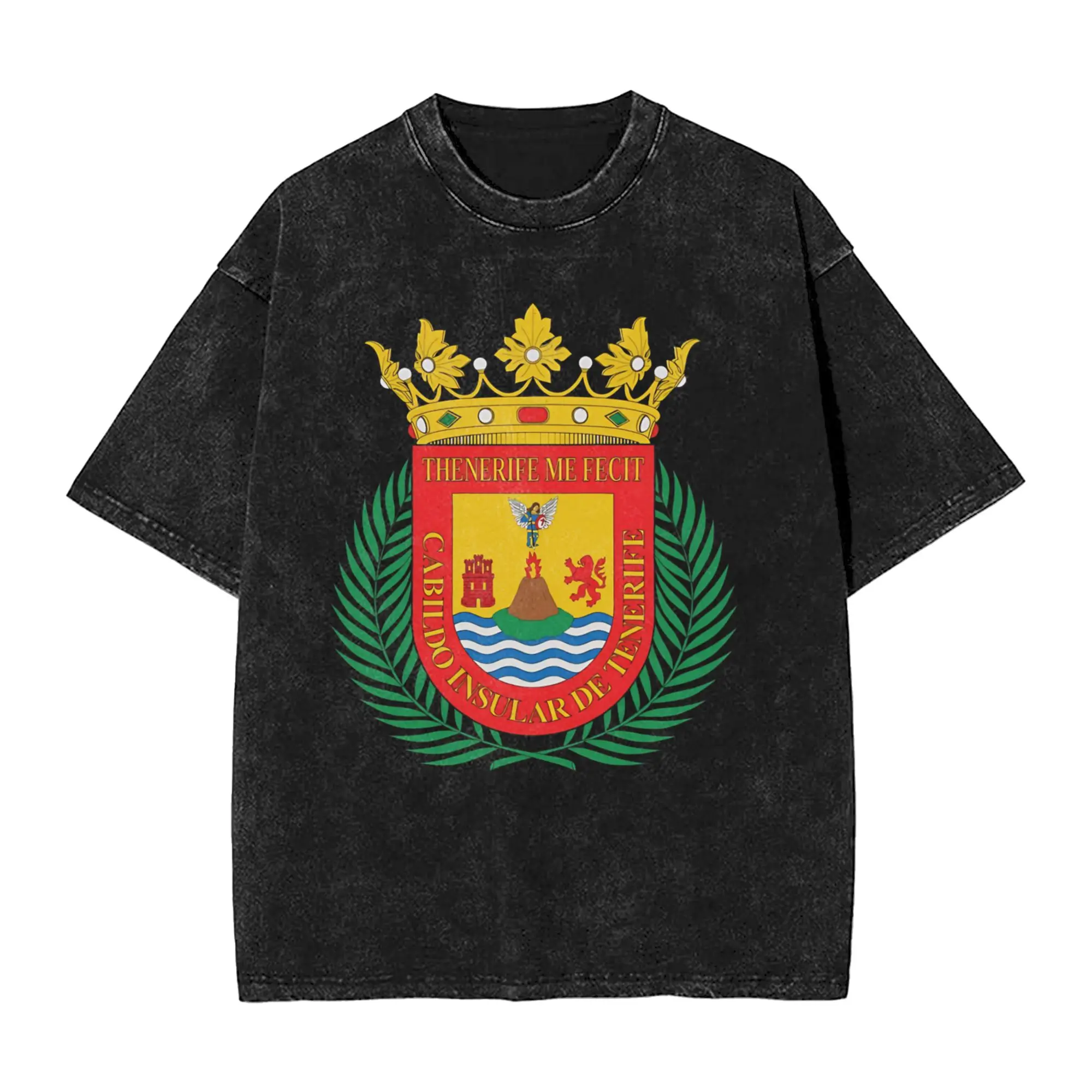 Camisetas novedosas con el escudo de armas de Tenerife, camisetas de cuello redondo para hombre, camisetas 100% de algodón lavadas, camiseta de manga corta, camisetas con idea de regalo