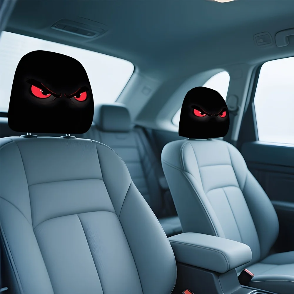 2pcs Cool Red Devil Eye Pattern Car Seat Headrest Covers. Suitable for Various Car Models