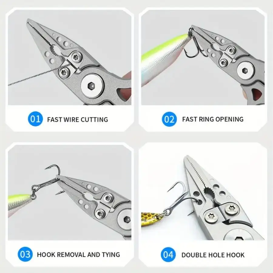 كماشة صيد للمياه المالحة، كماشة صيد من الفولاذ المقاوم للصدأ مع حلقة مقسمة، مزيل خطاف الصيد، قواطع كربيد التنغستن، هدية صيد السمك