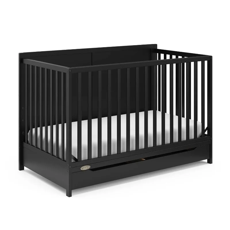 5-in-1 Convertible Crib with Drawer (Black)