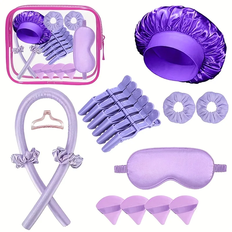 Juego de 18 piezas de rizador sin calor de color sólido con clips. | ¡Riza incluso mientras duermás! Rizador multifuncional para perezosos.