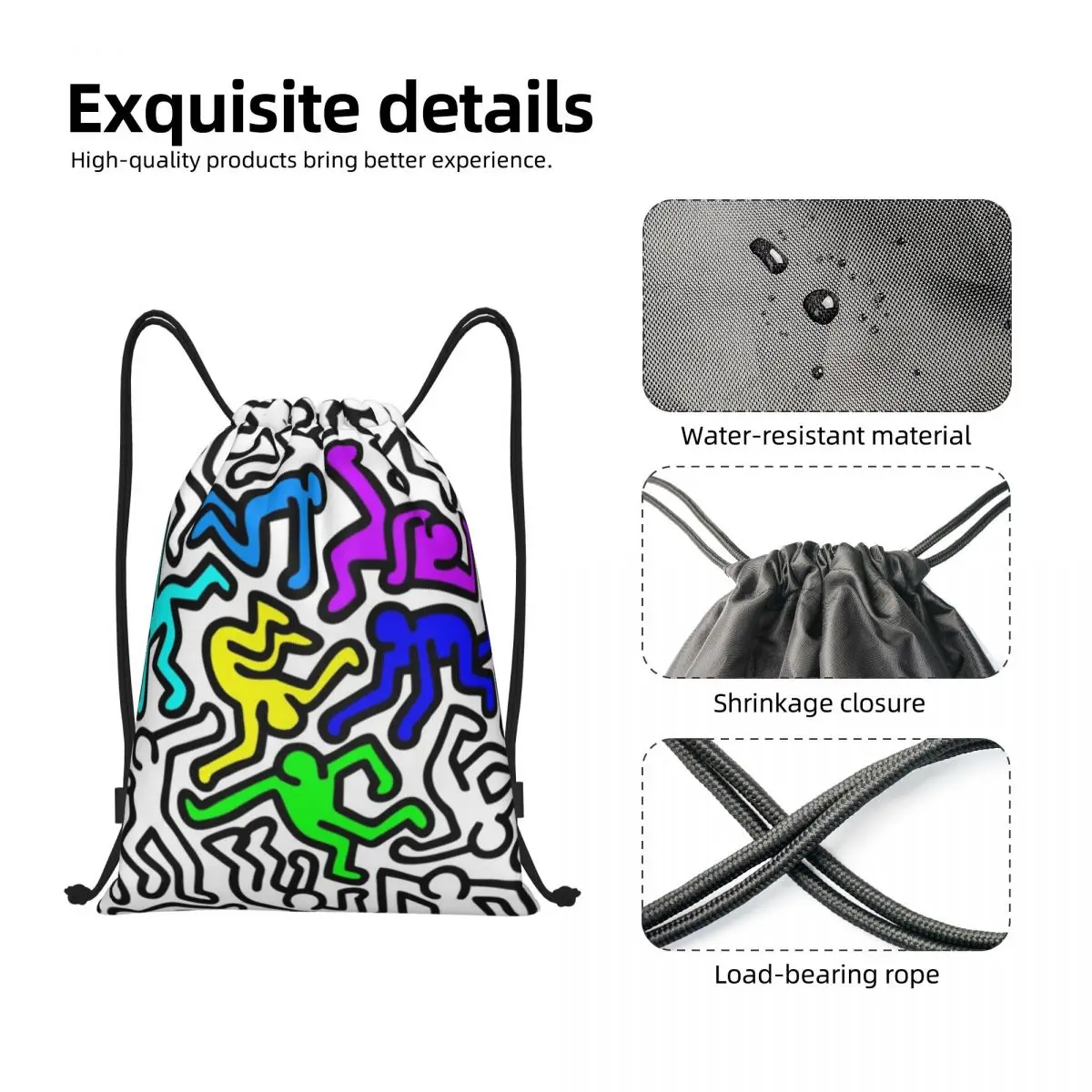 Haring Figures Dancers Drawstring Backpack Women Sport Gym Sackpack Foldable Rap Graffiti Geometric Abstract Shopping Bag Sack