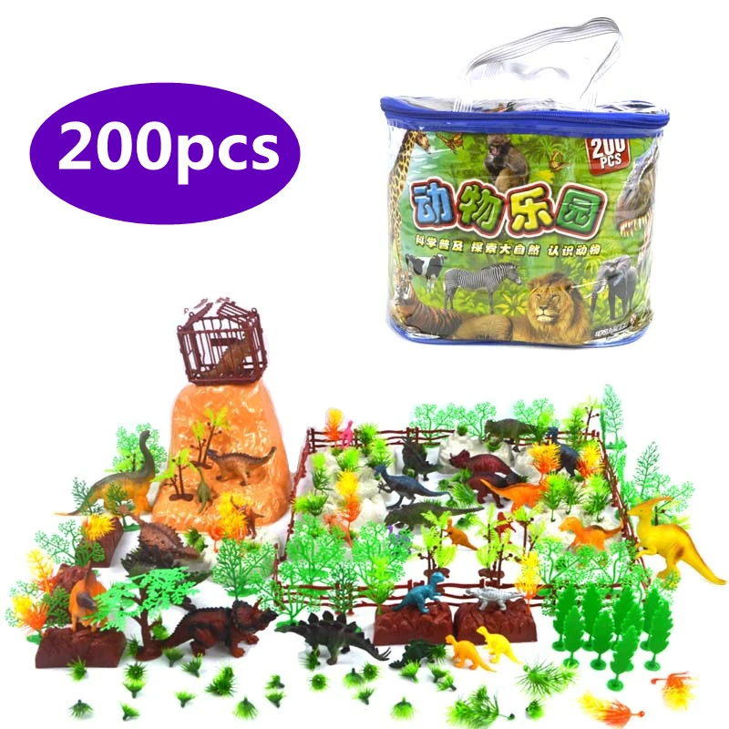 

200Pcs Plastic Dinosaur Wild Animal Farm Tree Tiger Scene Static Model Toy Children's Educational Toys Kid Birthday Gift Playset