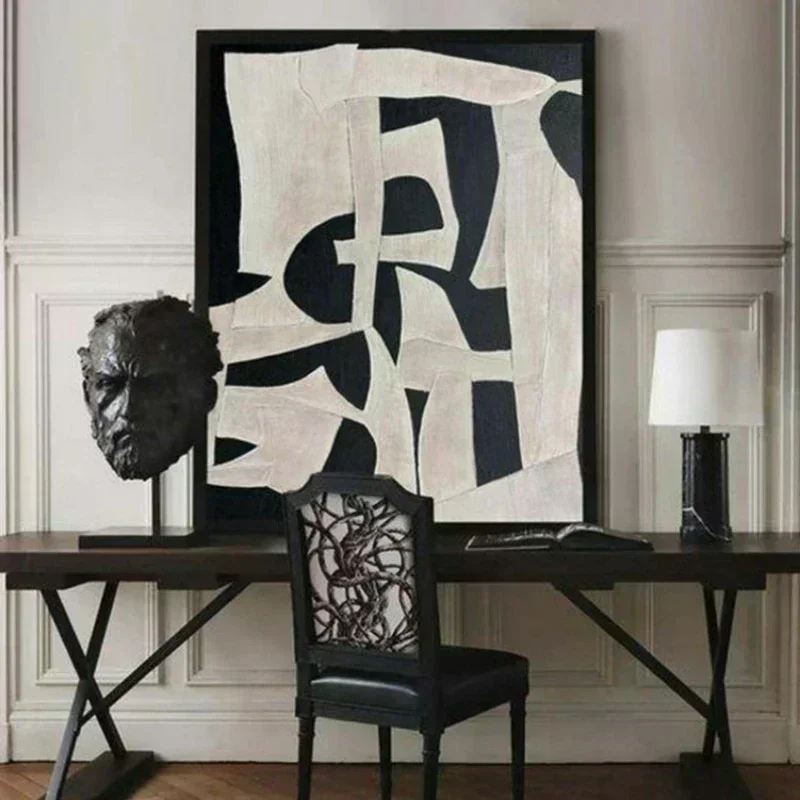 Beige Wabi Sabi arte de pared negro Beige pintura abstracta hecha a mano lienzo minimalista grande Neutral rico texturizado decoración para sala de