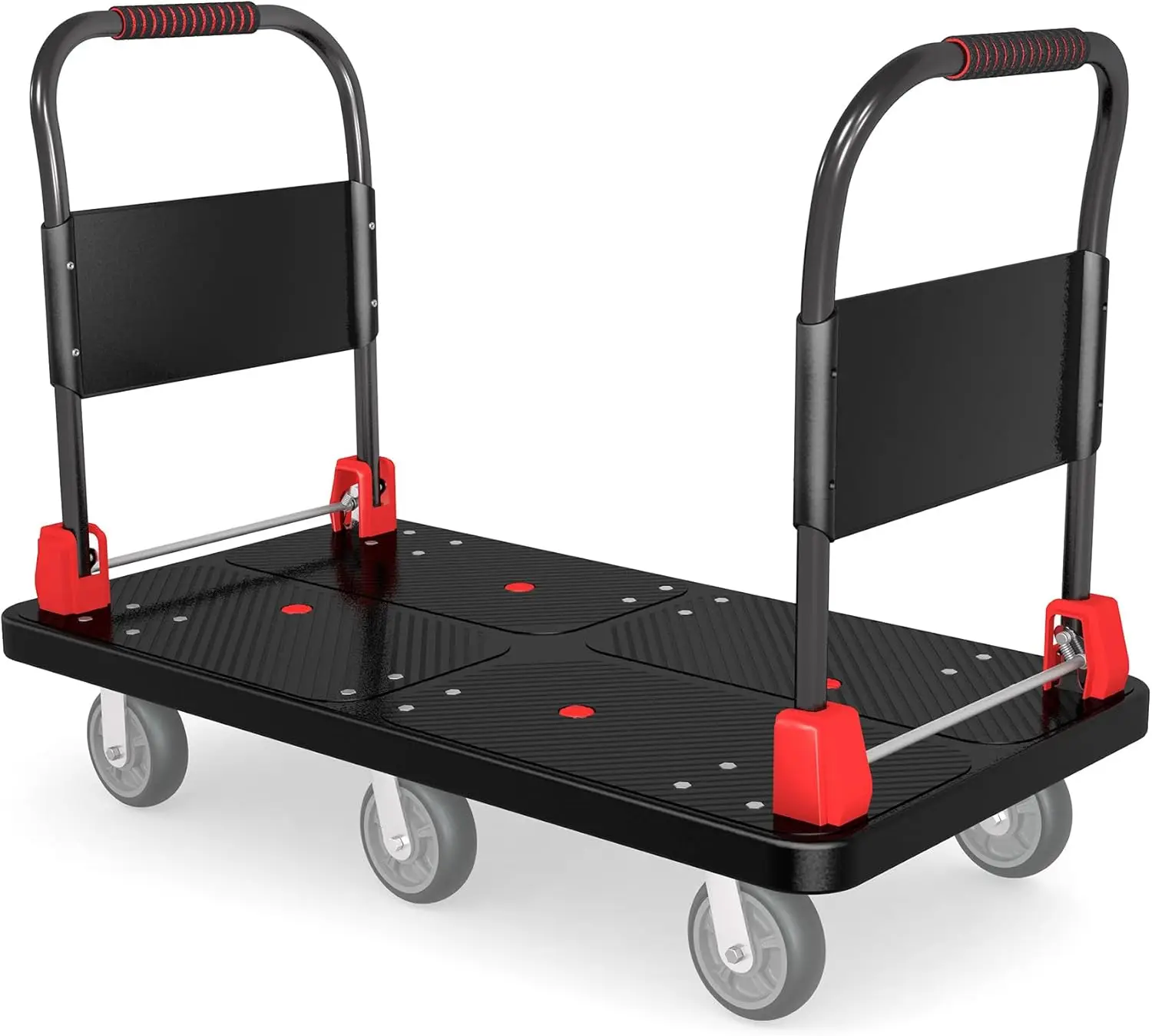 

Heavy-Duty Platform Truck Cart with 2 Handrails and 6 of 6" Wheels 2200lbs Capacity Foldable Push Cart Dolly Large Flatbed Hand