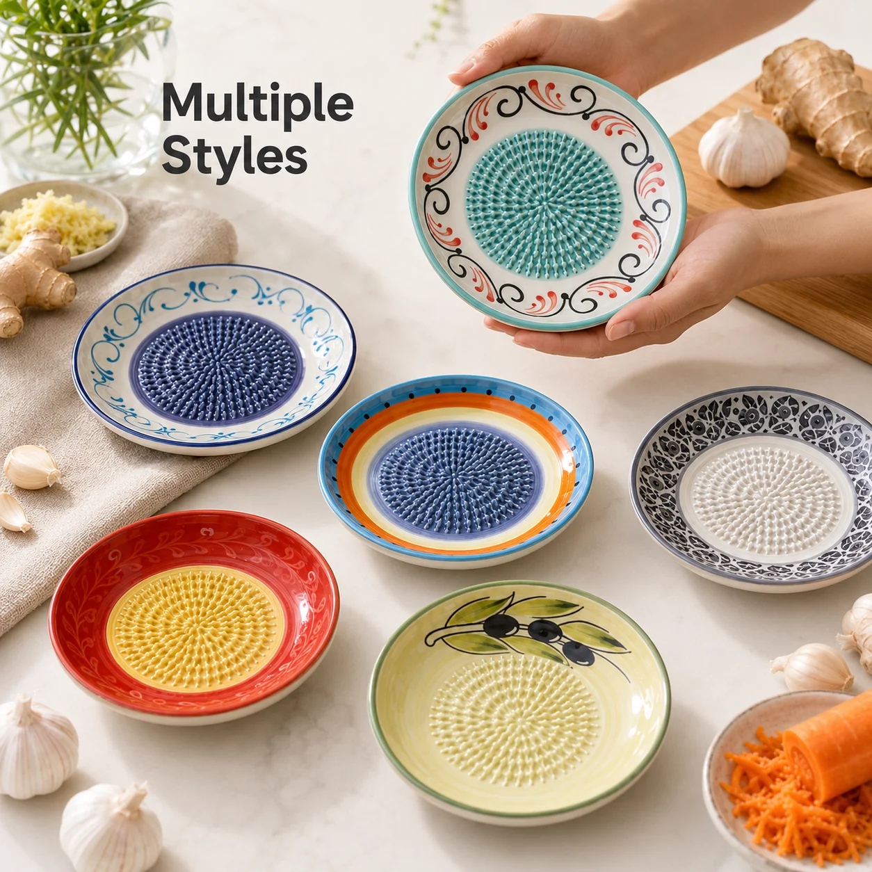 Kitchen Ceramic Ginger Garlic Grater 2 in 1 Round Plate Manual Masher Vegetable Fruit Grinding Tool Accessory