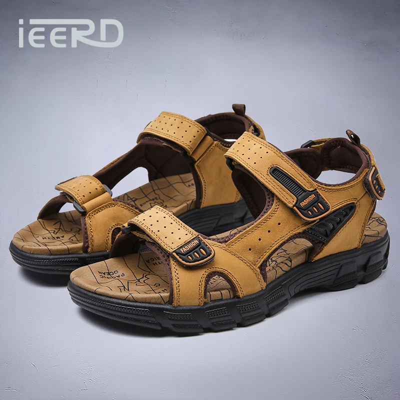 Men's Summer Leather Sandals With Arch Support And Massage, Anti-Slip For Beach And Outdoor Wading, Large Size_voghion.com