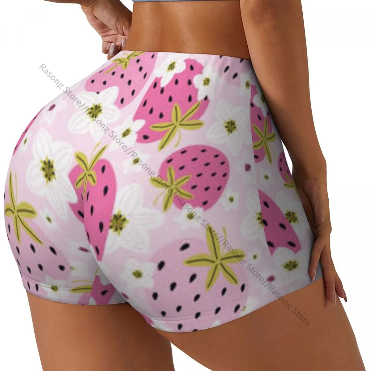 

Sexy tight hip sports shorts Berries And Strawberry Flowers fitness women's comfortable yoga shorts