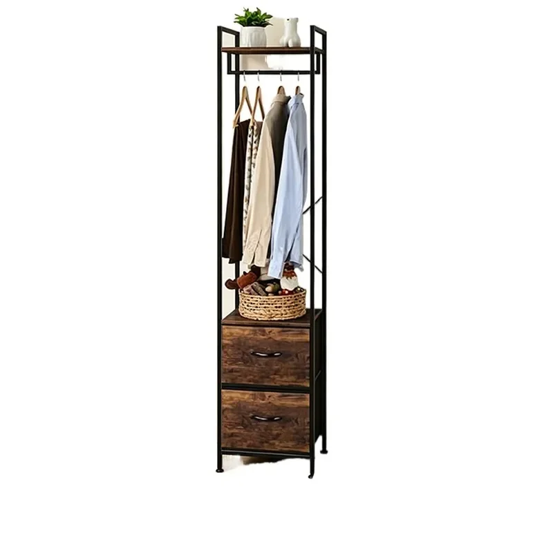 for Cross-border steel and wood simple cloakroom hanger bedroom multi-purpose floor hanger household with drawers wardrobe