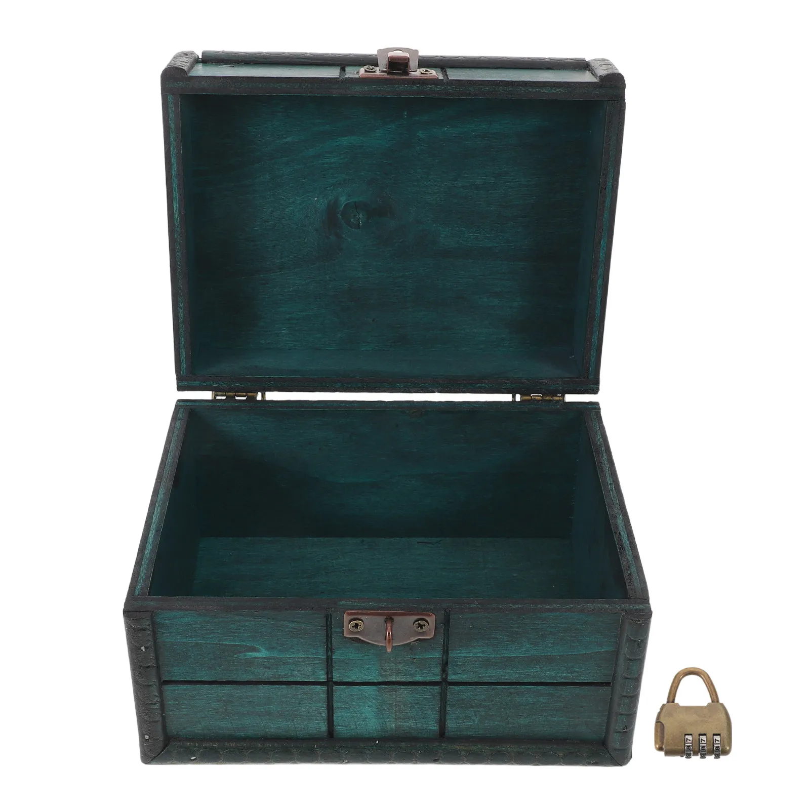 1Set Lockable Wood Jewelry Organizer Box Vintage Style Treasure Chest Solid Wood Decorative Trinket Box for Women Desktop view 2