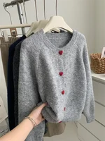 AOSSVIAO 2026 Deep Grey Wool Knitted Cardigan For Women In Autumn Winter Soft And Sticky Warm Love Buckle Shoulder Sleeves - Image 2