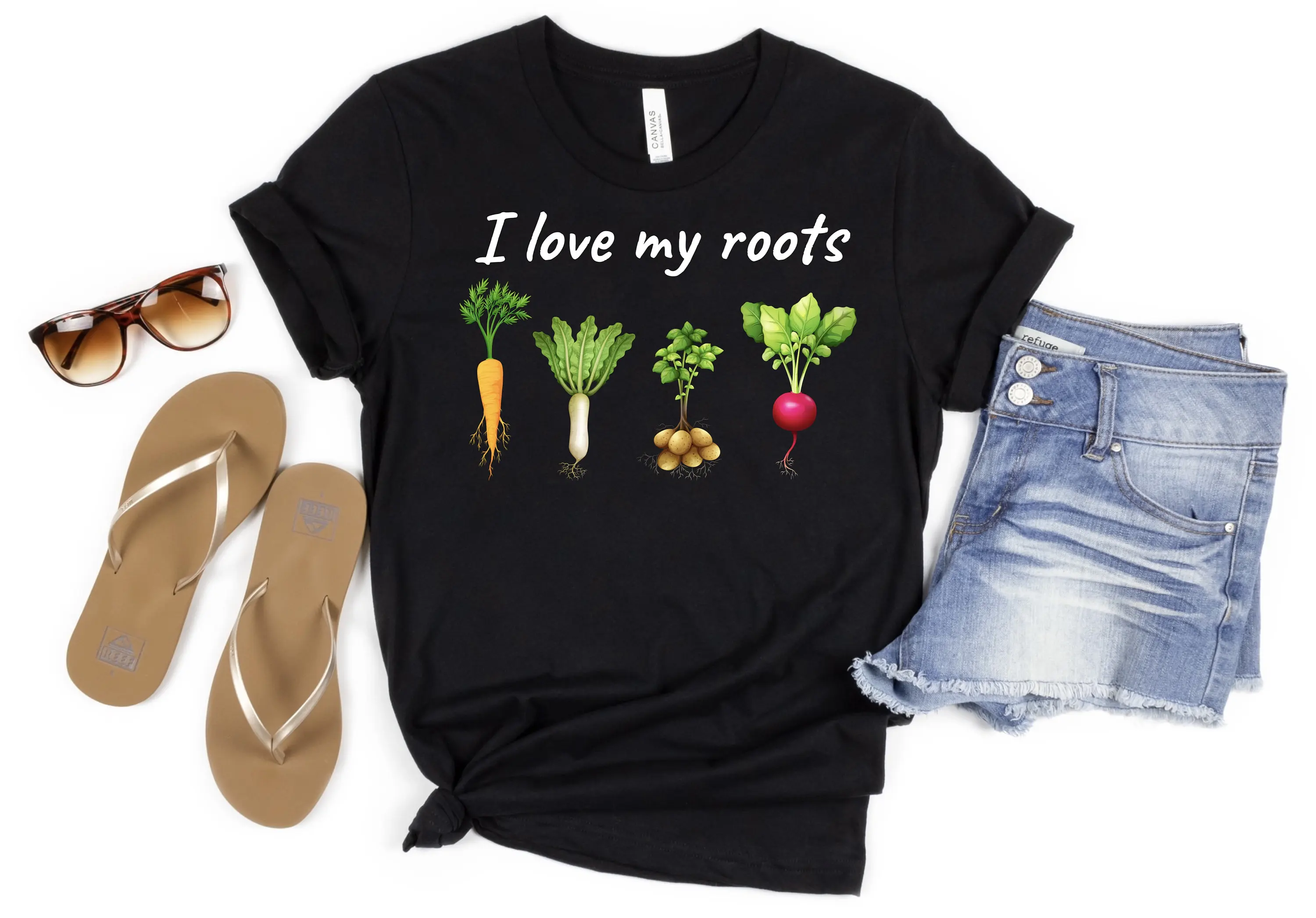 I Love My Roots Vegetable T Shirt Uplifting Spring Gardening Turnip Carrot Outfit Black Veggie