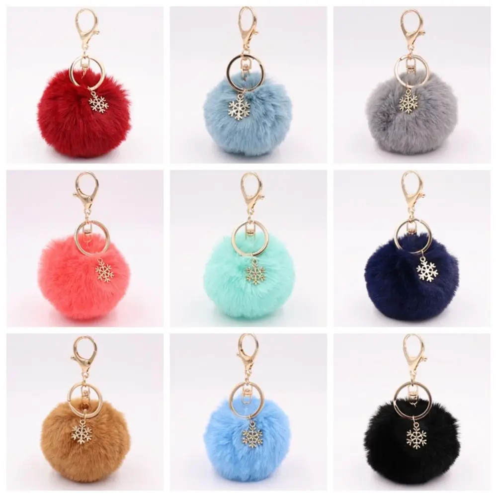 Moda fofo bola de pele chaveiro saco charme floco de neve pompom pingente 21 cores 8cm bola de pelúcia chaveiro jóias presente