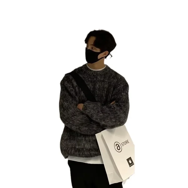 Men's Clothing Sweater Japanese Vintage Solid Oversized Casual Pullover Knitted Sweater Winter Long Sleeve for Men Clothing