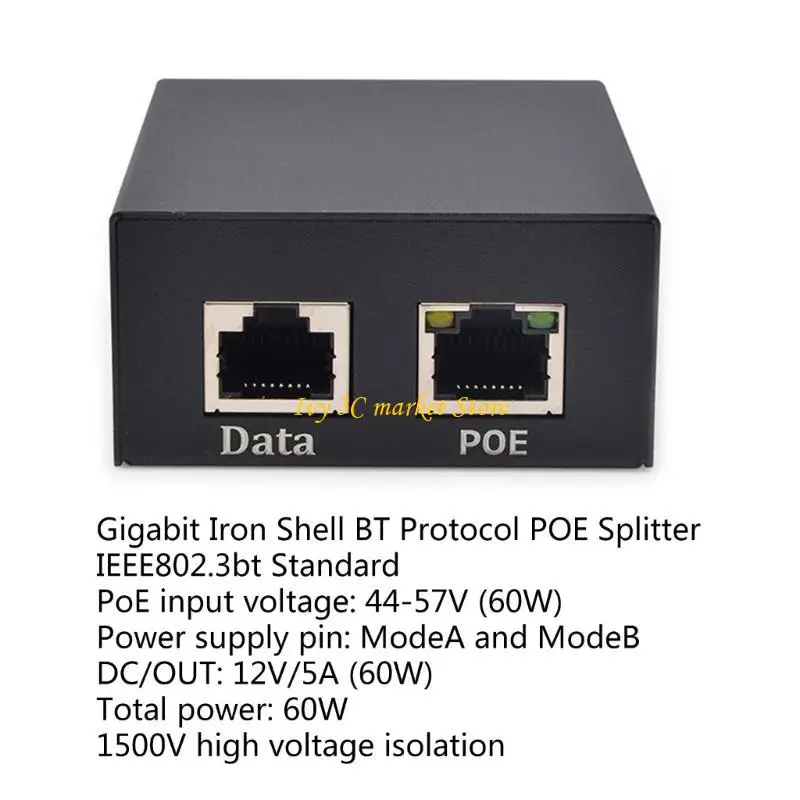 

D7YC 12V 5A POE Splitter Featuring RJ45 10/100/1000Mbps Metal Case POE Separator Box