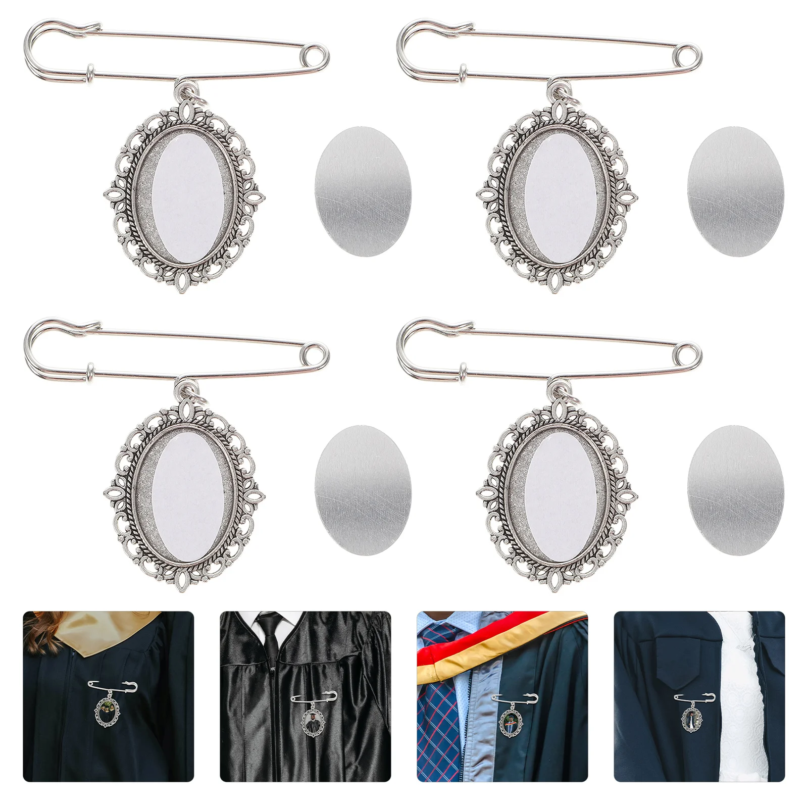 

4pcs Graduation Heat Transfer Printing Grad Safety Pin Alloy Lapel Safety Pin Heat Transfer Printing Diy Gift For Graduation
